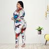 Womens Knit Printed Casual Two-Piece Set Long Sleeve Top Pants White Green 2025 Plus Size 1XL-5XL