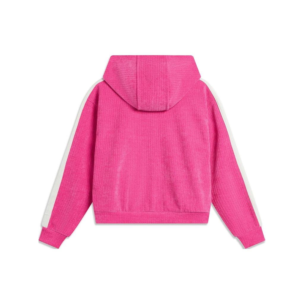 Li Ning Sports Trend Series Color Block Loose Hooded Cardigan Sweatshirt Women Sweatshirt Bright-Pink Cream AWDU046-1