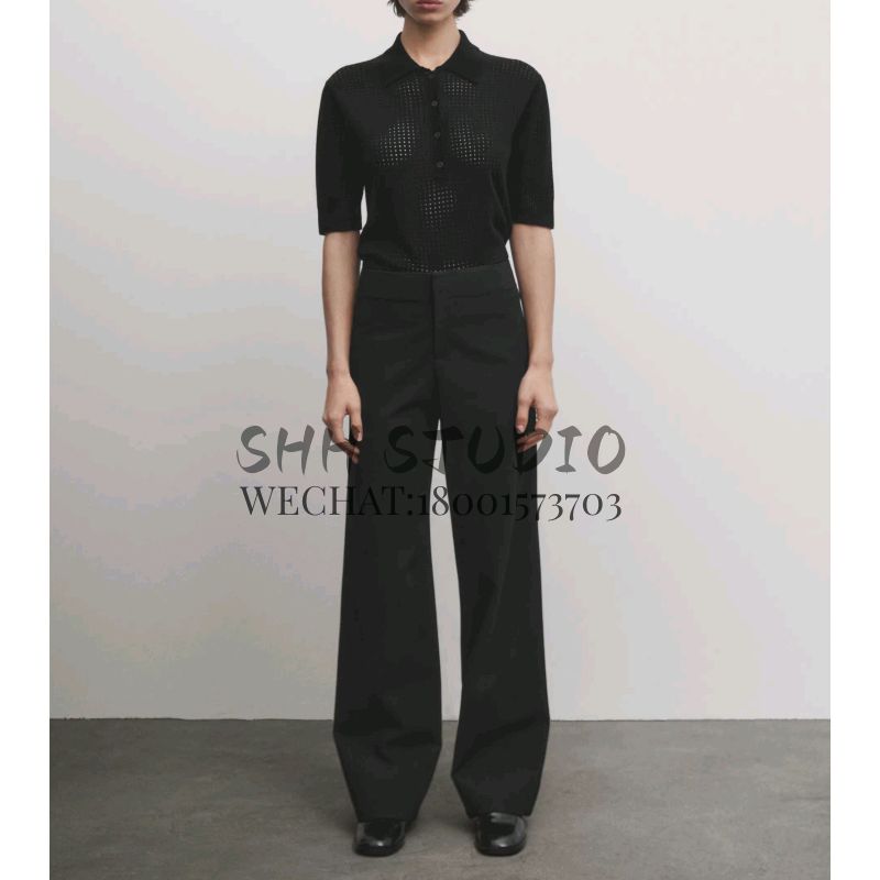 MD Spring New French Normcore Commute Style Hollow-out Short Polo Sweater with Short Sleeves Knitwear 5609620