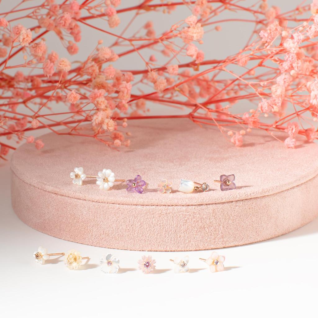 BLOOM Official 10K Pink Gold December Birth Christmas Rose Women's Earrings, Flower, (Single Ear) 0222-8992-0019-0000