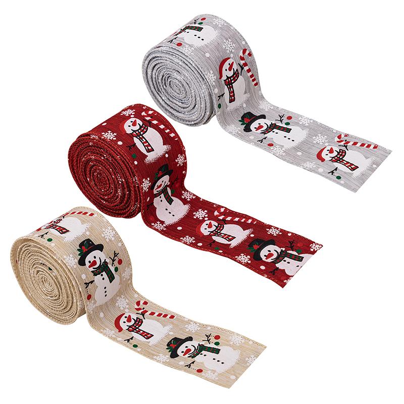 Christmas Ribbon Wired Christmas Ribbon Snowman Ribbon For Christmas Tree Gift Wrapping Crafts Wreath Garland Bow Decor