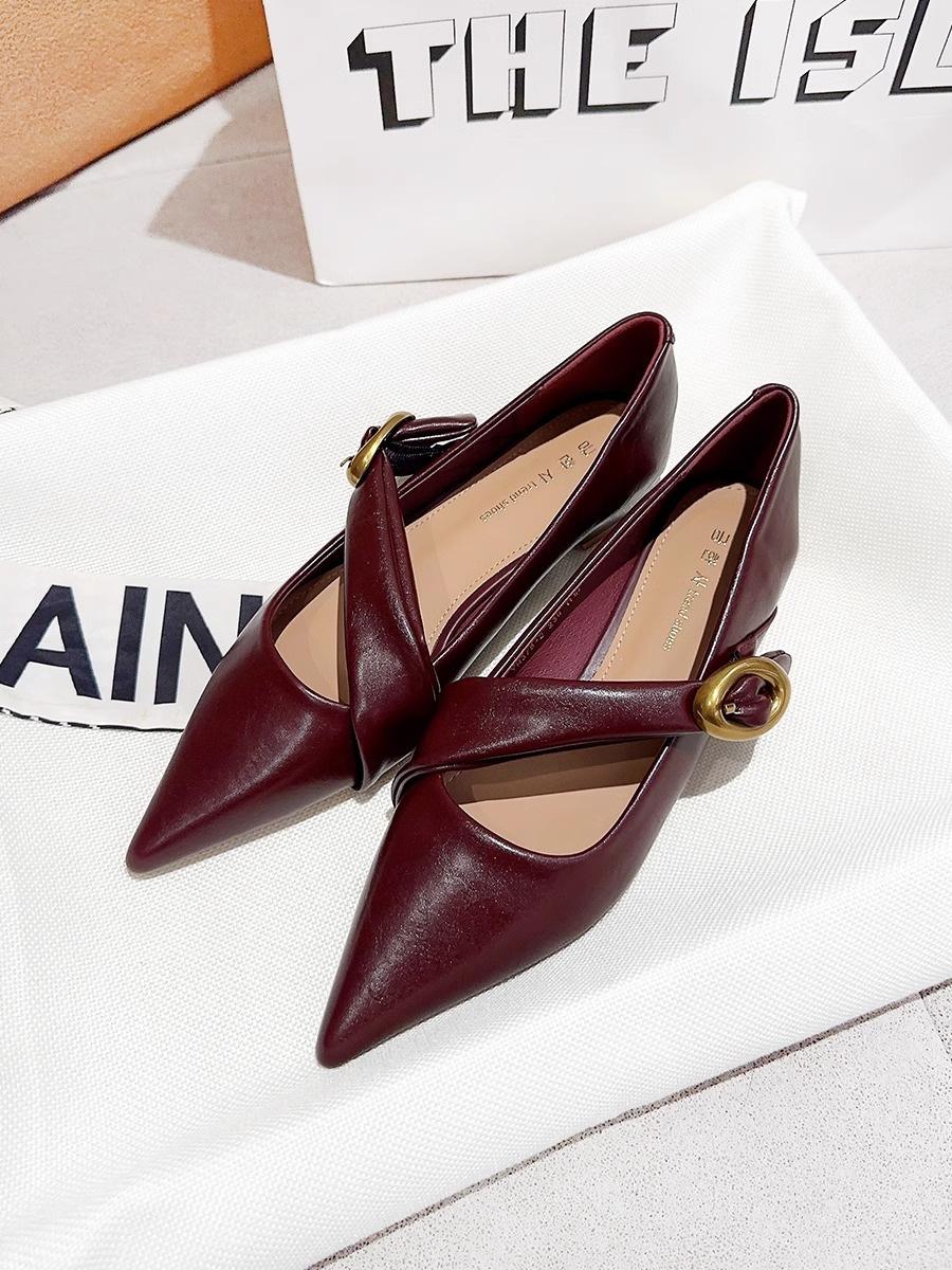 

Spring 2025 new one-word belt metal buckle pointed flat-soled single shoes shallow mouth soft sole flat-heeled women s shoes ladyshoes 35