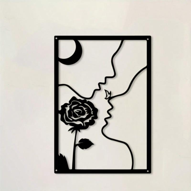 Romantic Couple Metal Wall Art Minimalist Love Design Black Pepper Yellow Wedding Valentine Gift