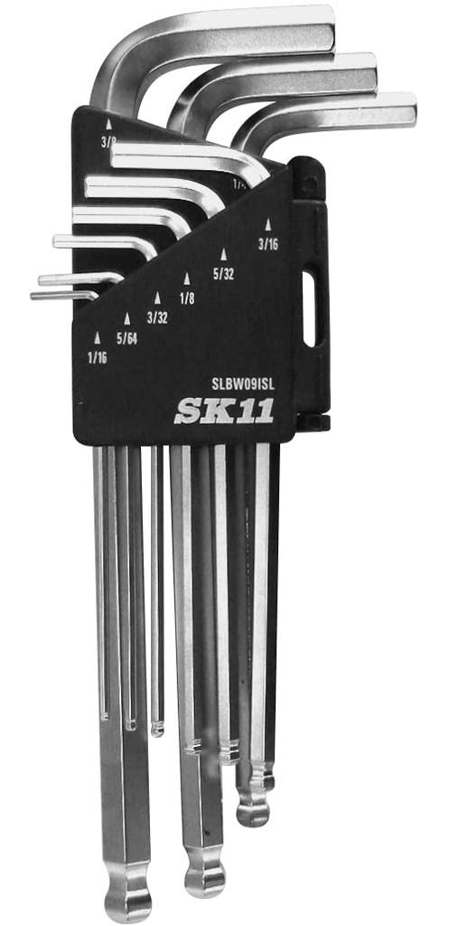 SK11 Ball Point Hex Wrench Inch SLBW09ISL Set, Size, 9-Piece Set, Approx. 25° Inclination, Semi-Long,