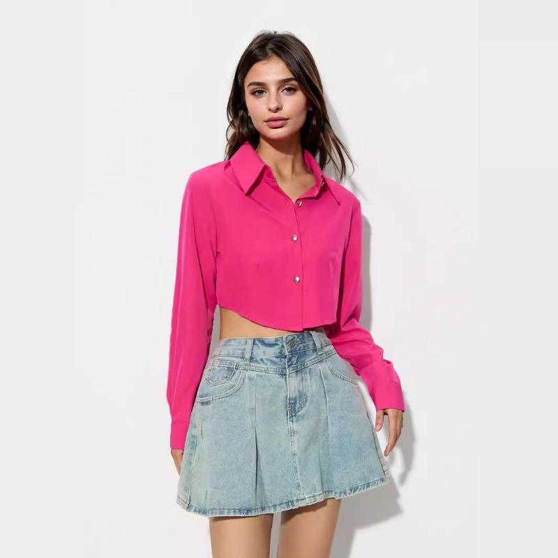 European and American Women's Shirt V-neck Long Sleeved Slim Fit Top for Women