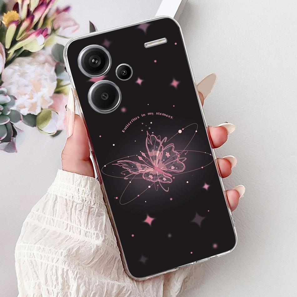 For Xiaomi Redmi Note 13 Pro Plus 5G Phone Case Redmi Note13 13 Pro 13 Pro+ 5G Elegant Floral Cat Soft Silicone Clear TPU Cases