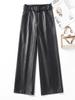 2025 Autumn Winter Women's High Waist Straight Leg Leather Pants, Wide Leg, Plus Velvet, Casual Loose Cropped Fit, Style 514.