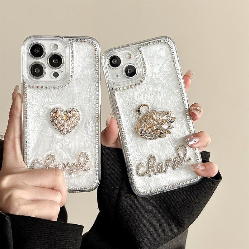 For IPhone 16 Rhinestone Swan Mobile Phone Case for IPhone 17 Promax Luxury Love Letters Fine Holes All-inclusive Soft