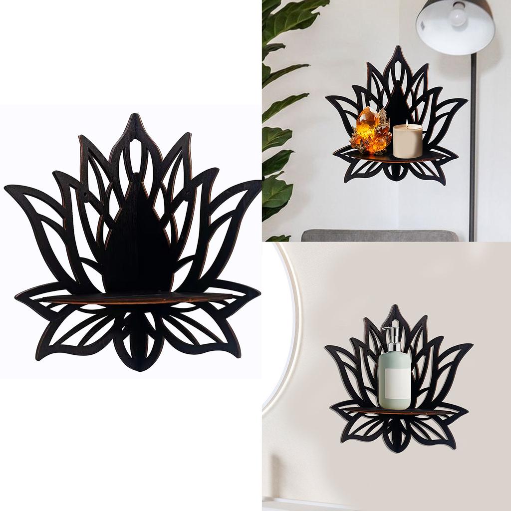 Wood Hollowed Flower Display Crystal Shelf Wall Mount Corner Shelf Floating Shelves Storage Rack for Home Office Decors