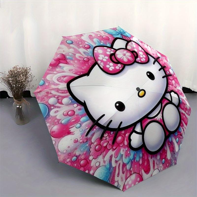 Hello Kitty, Cartoon Character Automatic Opening and Closing Folding Umbrella with 8 Rib Frame and Compact Travel Design, Perfect for All Oc