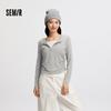 Semir Women's Slim Fit Faux Two-Piece Short Long Sleeve T-Shirt
