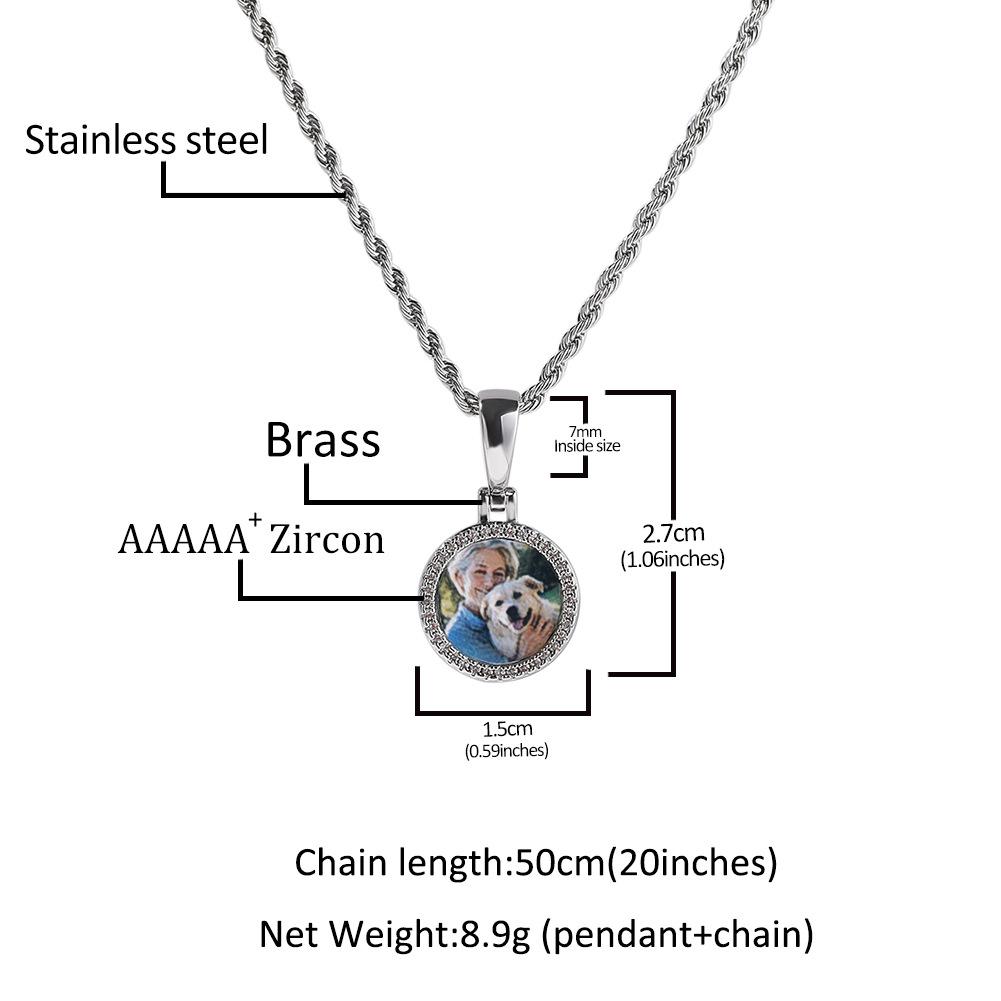 Creative micro-set zircon mini round memory photo frame pendant trendy DIY color printing photo necklace