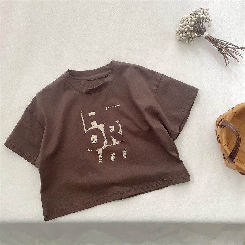 

Детская футболка, летняя, для новорожденных, японский хлопок, с короткими рукавами, с принтом, майка 120cm бежевый