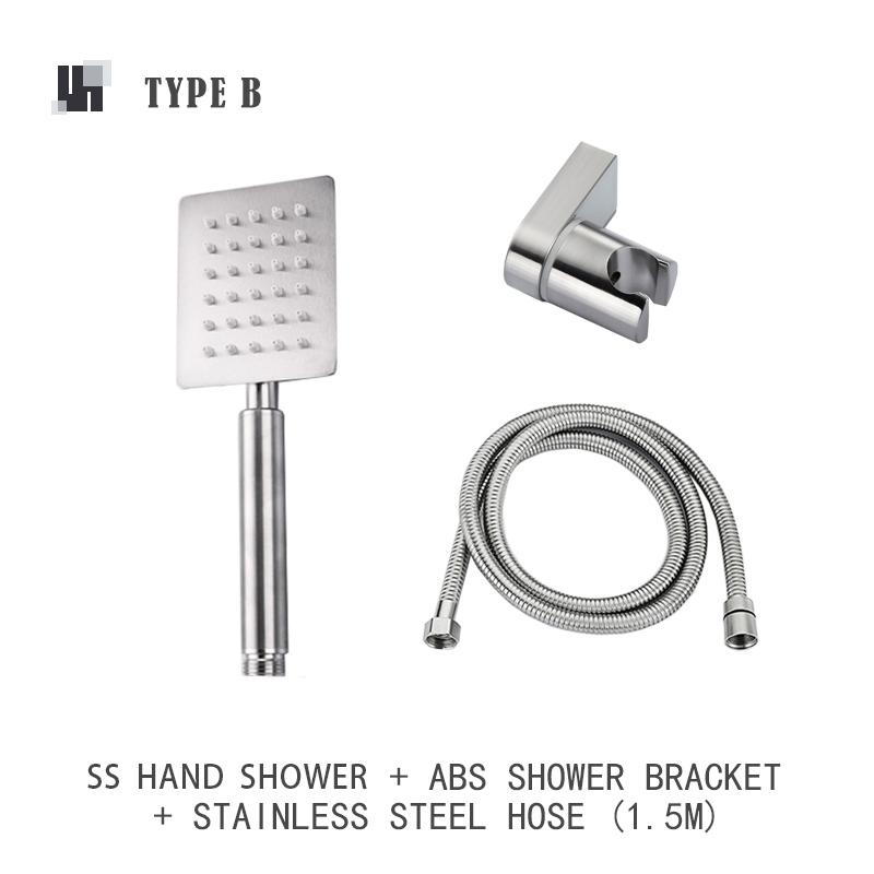Brushed Stainless Steel Hand Shower Bathroom Hand Held Shower Set with Holder and Hose Wall Mounted Hand Hold Shower Head