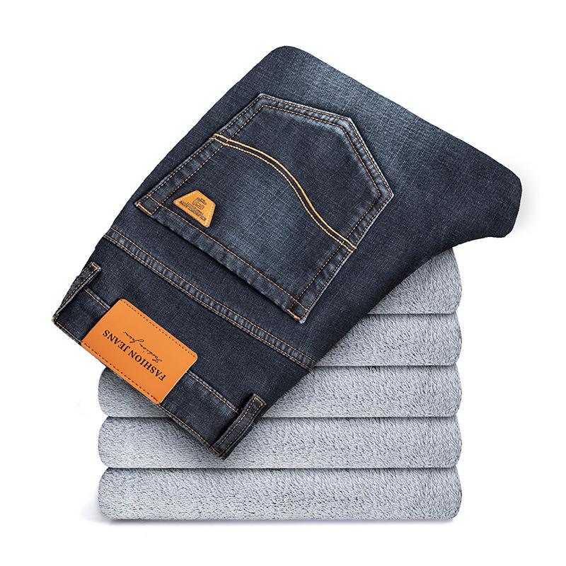High-end winter velvet jeans loose straight elastic thickened warm cotton velvet long pants tide