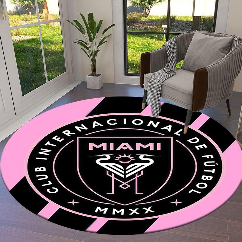 Inter Miami CF Round Area Rug,Carpet Rug for Living Room Bedroom Sofa Playroom Decor,Non-slip Floor Mat