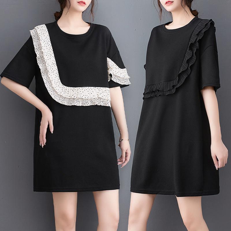 

DIMANAF, женское длинное платье-футболка больших размеров, новинка 2023 года, летний стиль, с коротким рукавом, в горошек, с круглым вырезом, с цветочным принтом, шифон, свободная новинка