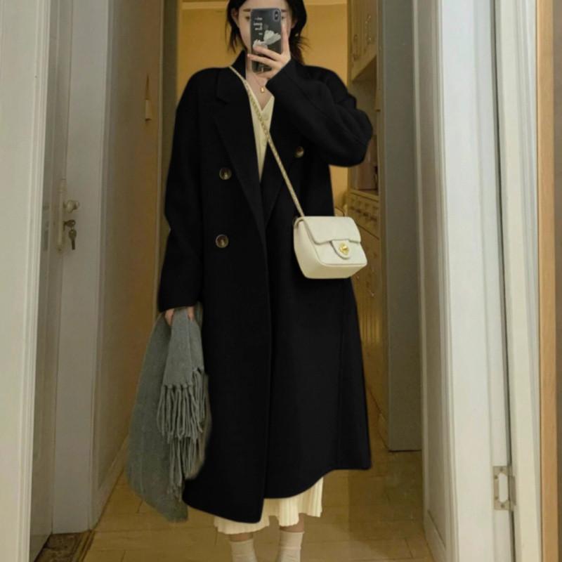 

Черный пуховик с подкладкой из кашемира, женское среднее и длинное новое длинное пальто XS