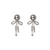 Silver needle silver gray pearl bow earrings women's versatile design sense two-wear stud earrings temperament ear jewelry