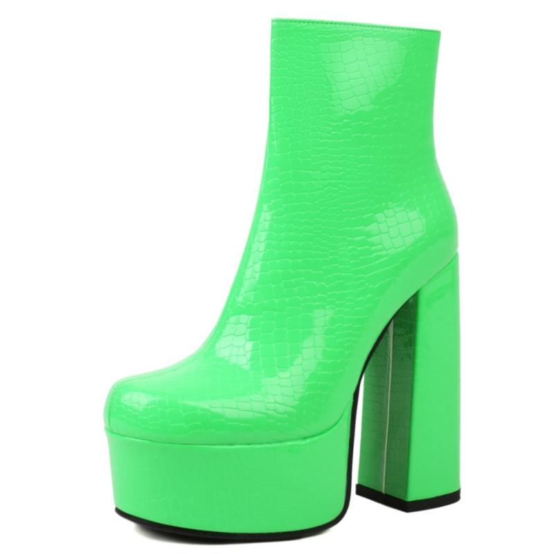 

White Women s Ankle Boots 2025 Winter Sexy Block Heels Short Boots Black Green Dance Party Stripper Shoes For Girls Large Size 34 зелений