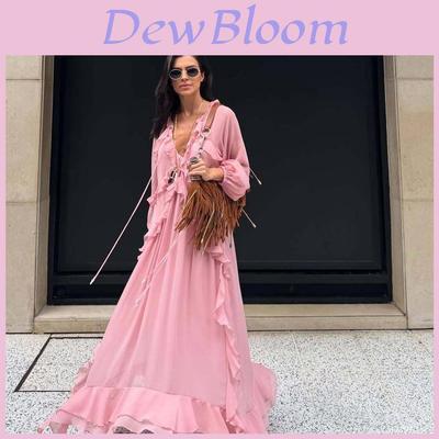 Polyester Solid Color Vneck Sleeveless Long Dress For Elegant Women Spring