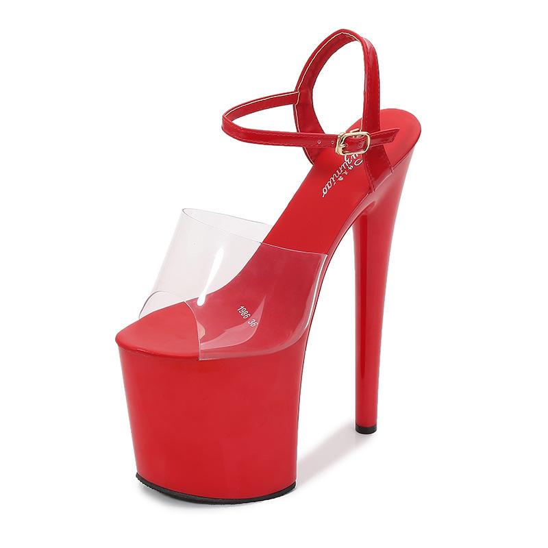 

Women Summer Furry Sky High Heel Slides, 20cm/7.87in Ultra Thin Slippers, Sexy Sky High Wedge Sandals LFD-1986-3 35 красный