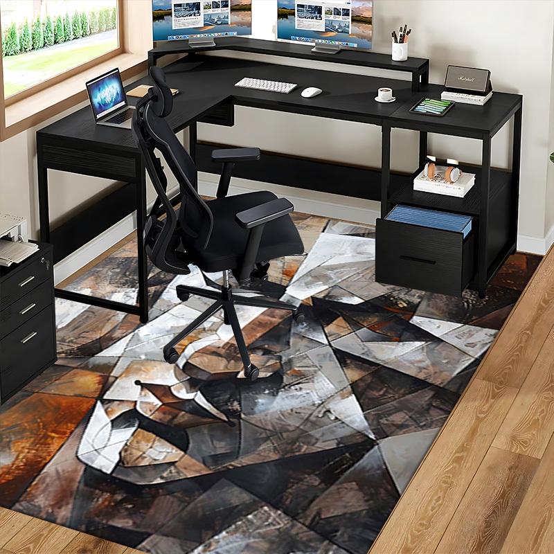 1pc Abstract Cubist Chair Mat - Office Desk Rug with Picasso-Inspired Geometric Design, Non-Slip Carpet for Home or Workplace Decor, Suitable for All