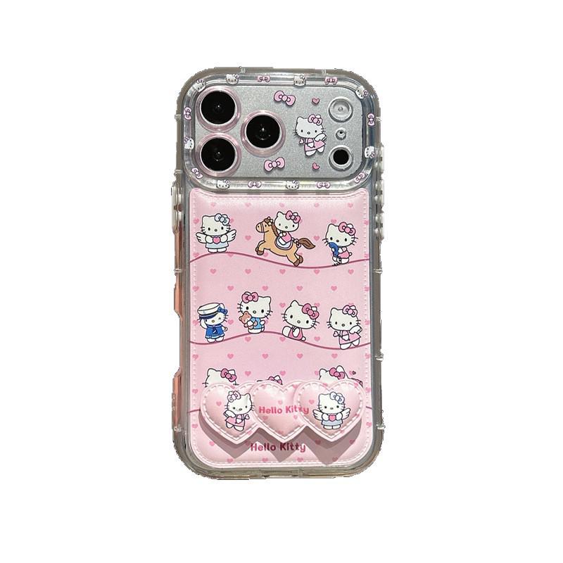 Girly Pink Heart Cat Stand for iPhone 17/16ProMax/15/14 Cases