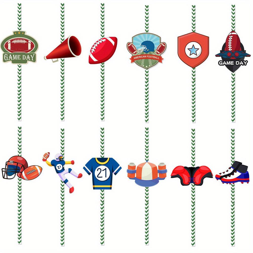 24 Stück Super Bowl Fußball Strohhalm Thema Dekoration Einweg Strohhalm Einstecker Flagge