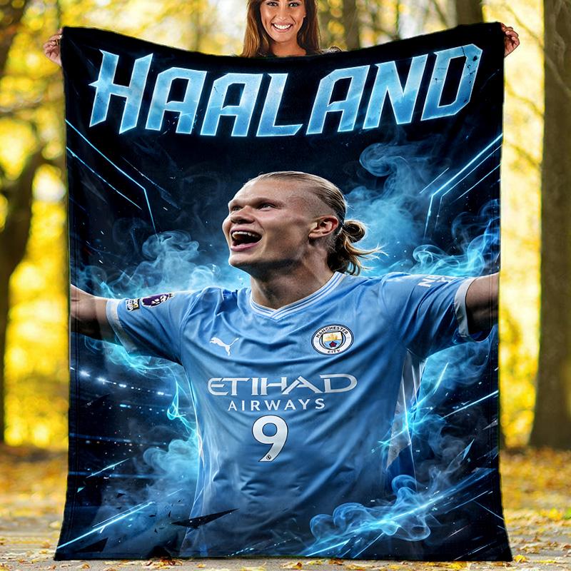 1pc Haaland14 Theme Blanket - Digital Print, Polyester, Cozy for All Seasons, Perfect for Outdoor, and Travel