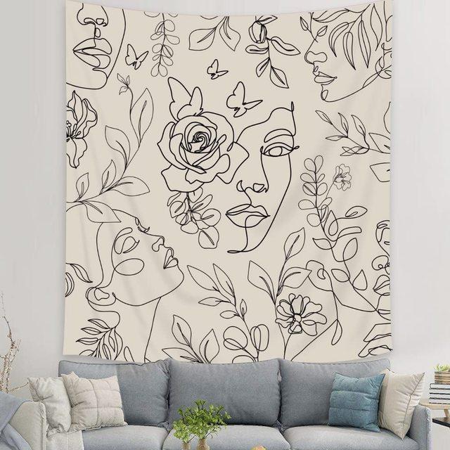 Abstract Woman Tapestry Aesthetic Boho Home Decor Butterfly Fabric Wall Hanging Modern Flower Plant Bedroom Office Decoration