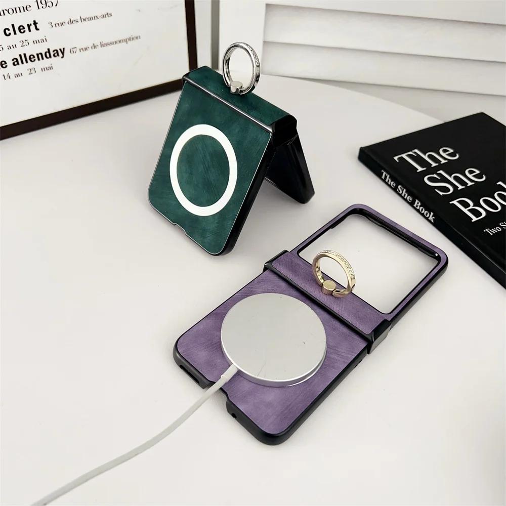 Leather Shockproof For Wireless Charging Phone Case for Motorola Razr 50 40 Ultra Mooto Razr 60 Ring Hinge Protective Cover