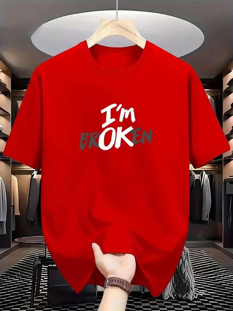 Mens Casual Im Broken Print Short Sleeve Crew Neck TShirt Soft M