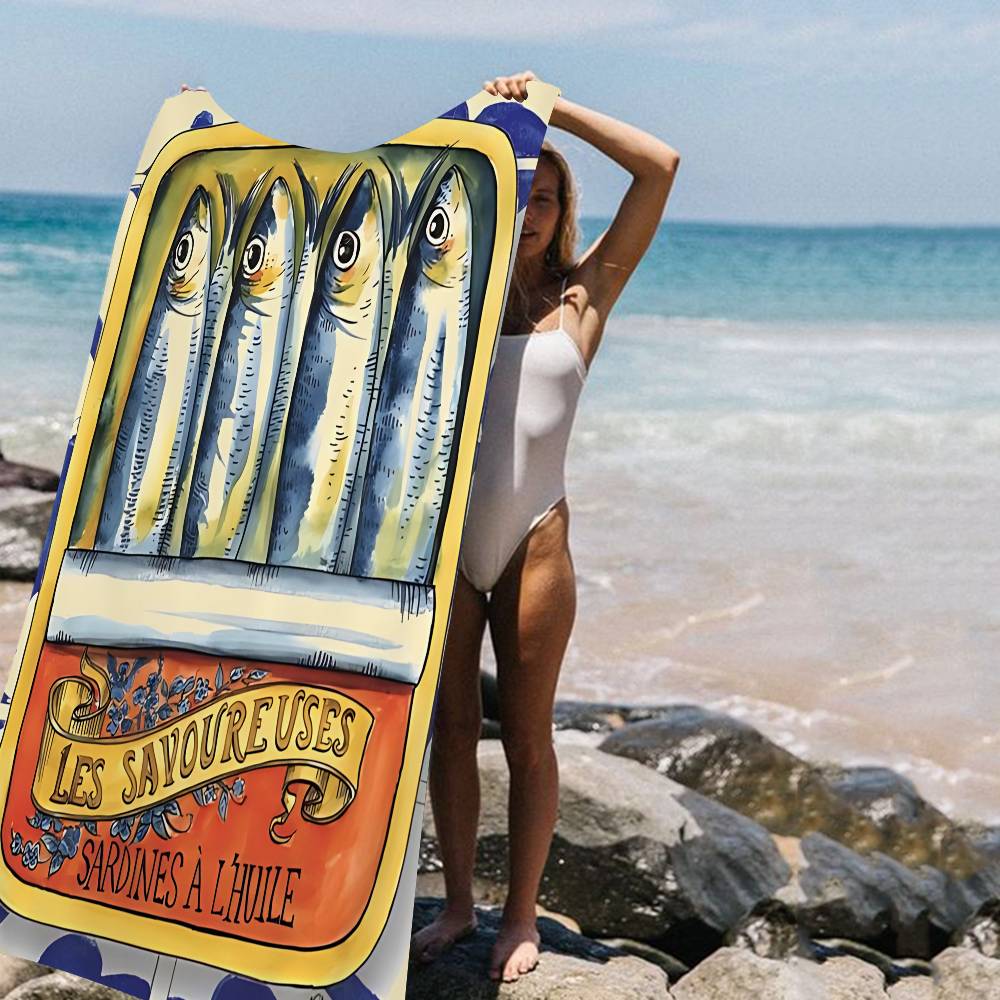 Bunte Sardine Hummer Fisch Meeresbewohner Großes Mikrofaser Strandtuch Schnelltrocknendes Handtuch Sand Strandtücher Poolhandtuch Für Yoga