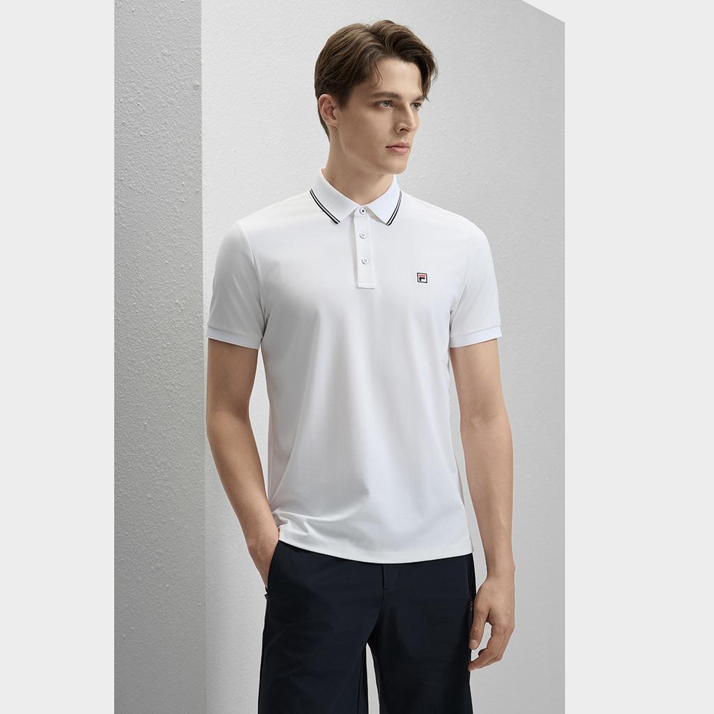 Fila Modern Heritage Simple Solid Color Cool Breathable Versatile Casual Short Sleeve Polo Shirt Men Polo Shirts Standard-White F11M431105FWT