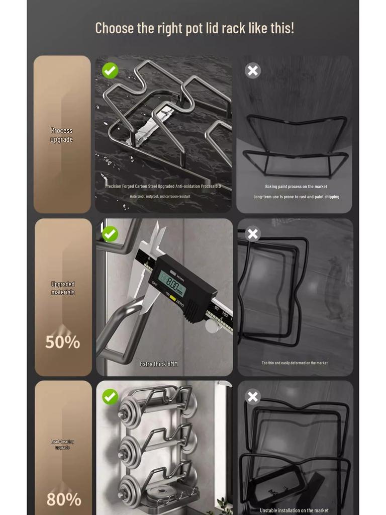 Wall-Mounted Punch-Free Kitchen Rack for Pot Lids and Chopping Boards