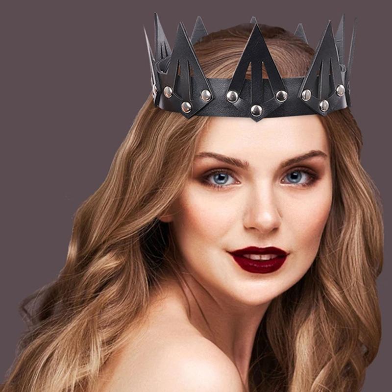 Gothic Queen Tiara Leather Spiked Crown Cosplay Costume Carnival Fancy Dress