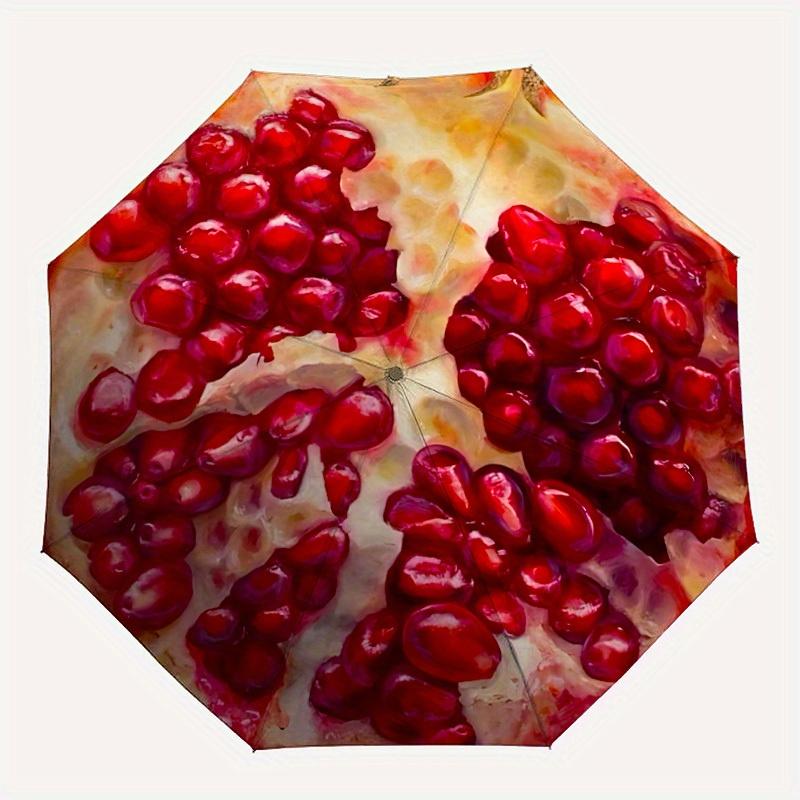 

1pc Pomegranate Pattern Automatic Opening/Closing Folding Umbrella with 44 Ribs, Plastic Handle, Windproof Portable Sunshade Umbrella y250726084