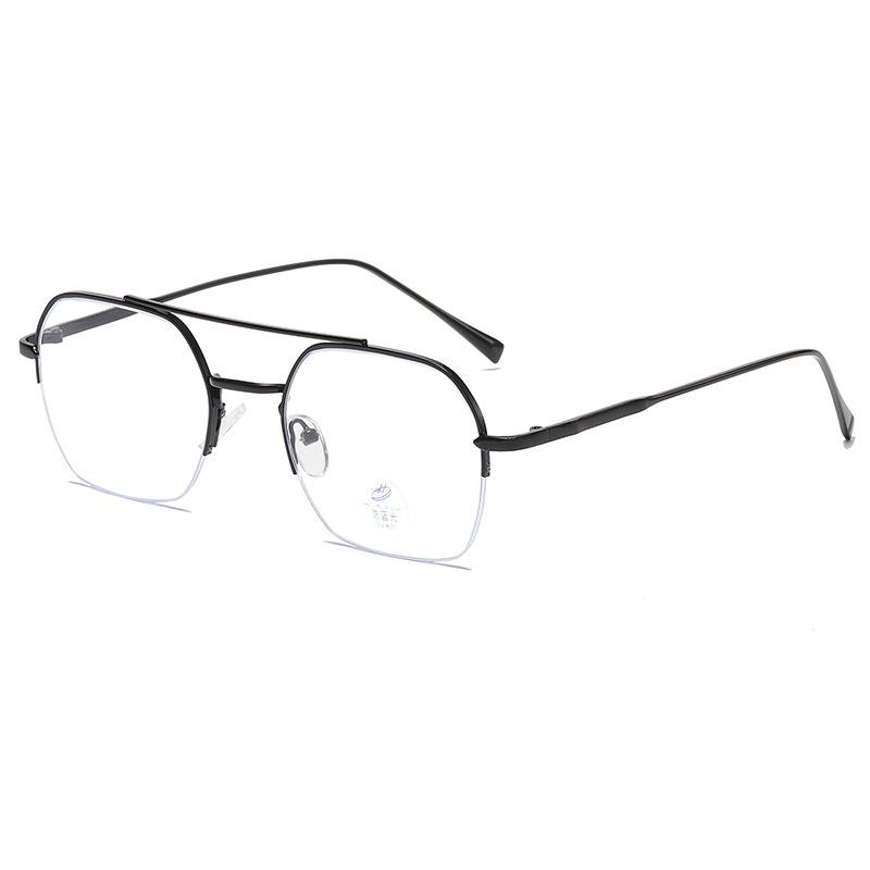 Men's Retro Double Bridge Half-Frame Rimless Anti-Blue Light Prescription Glasses