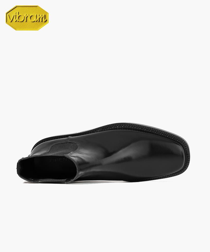 Firenze Atelier [Vibram] Minimal Square Toe Standard Rubber Sole Chelsea Boots 9410 [Black Box]