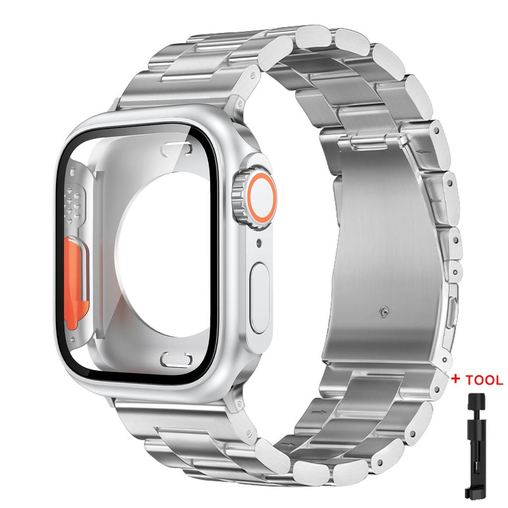 Strap+Case for Apple Watch Band 46mm 42mm 45 41 40 44mm Stainless Steel Bracelet  PC Cover for Iwatch Series11 10 9 8 7 6 SE 5 4