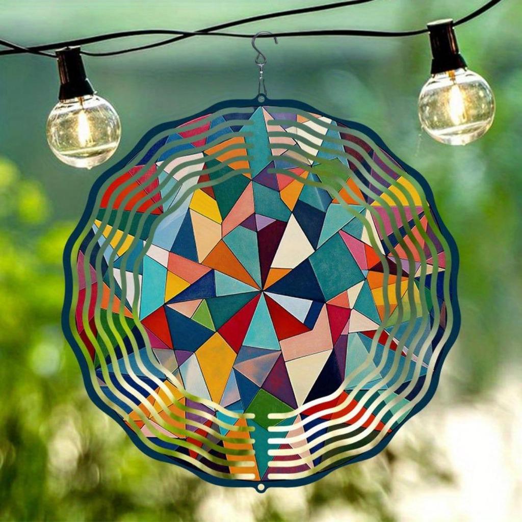 Colorful Geometric Metal Wind Chime Outdoor Garden Decor Soothing Sound Hanging Ornament for Patio Porch Christmas Thanksgiving Gifts