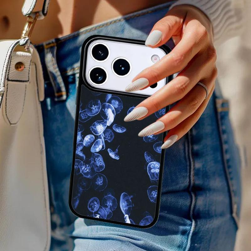 Jellyfish Print Navy Phone Case For iPhone 17 Air 14 15 13 12 Max Cover For Apple 14 15 16 16e 11 Pro Max Plus