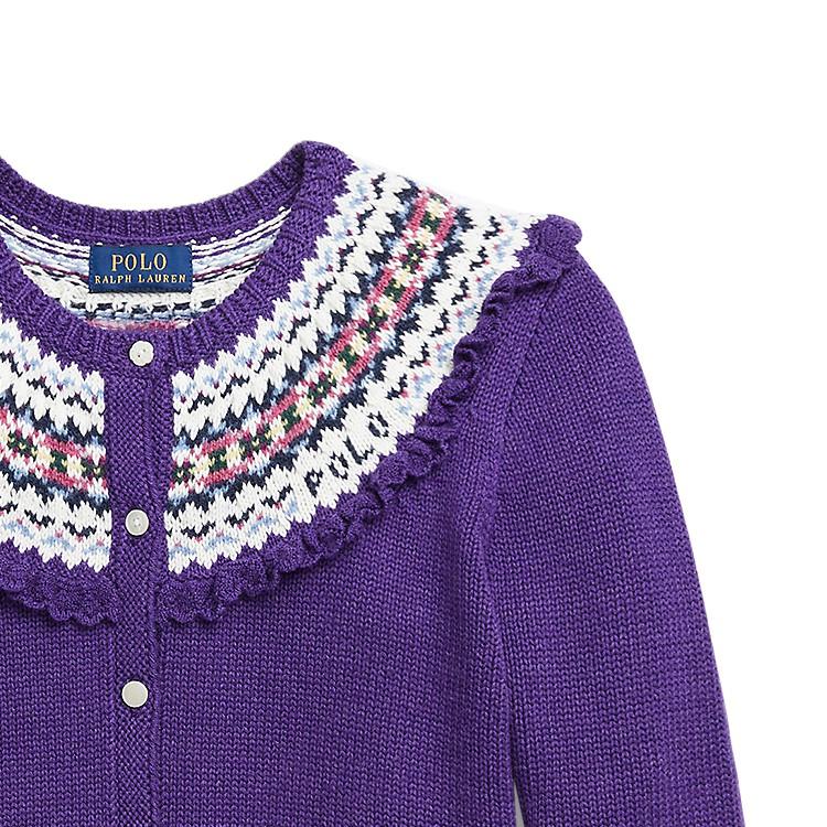 Polo Ralph Lauren Knit Sweater Kids FW23 Crew Neck Striped Trim Single-Breasted Long Sleeve Purple Kids sweater 313916542001