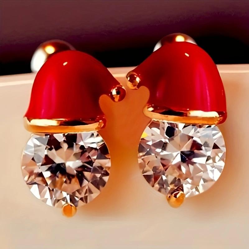 

Cao Shi Cute Christmas Santa Hat Stud Earrings for Autumn and Winter