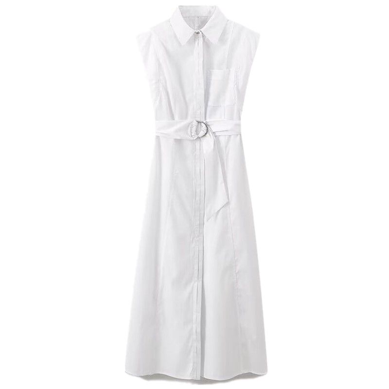 

Женская одежда Модный стиль 2024 Лето Поплиновое платье White S