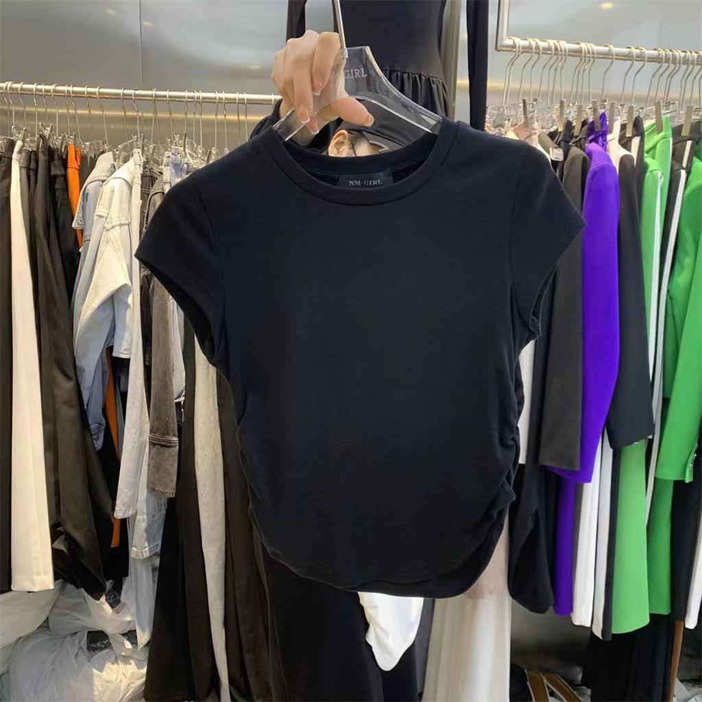 Waist T-shirt Short-sleeved Women's Summer New Solid Color Bottoming Pullover Slim-fitting Short Top Women