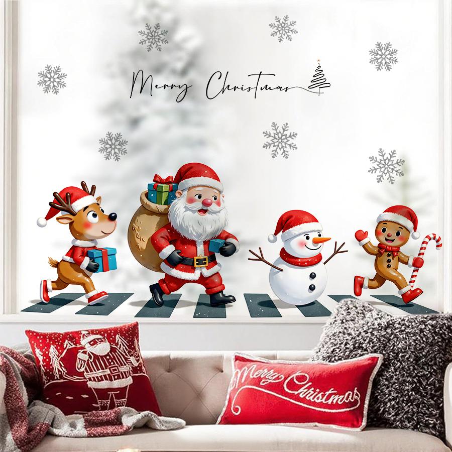 Merry Christmas Snowman Gingerbread Wallpaper Removable Self-Adhesive Santa Reindeer for Home Cafe Bedroom Living Room Decor
