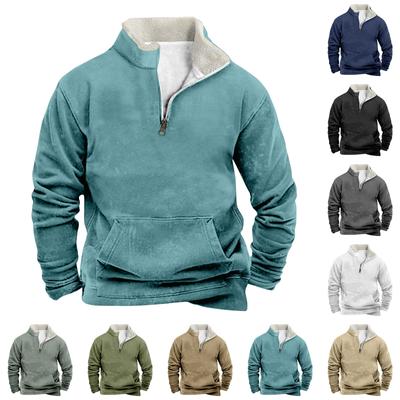 Men's Solid Color Loose Casual Fashion Stand Collar Half-Zip Hoodless Sweatshirt