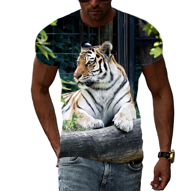 Letní móda Trička s grafikou Tiger Muži Neformální Potisk Trend Trička s krátkým rukávem Hip Hop Harajuku Streetwear se zvířecím vzorem